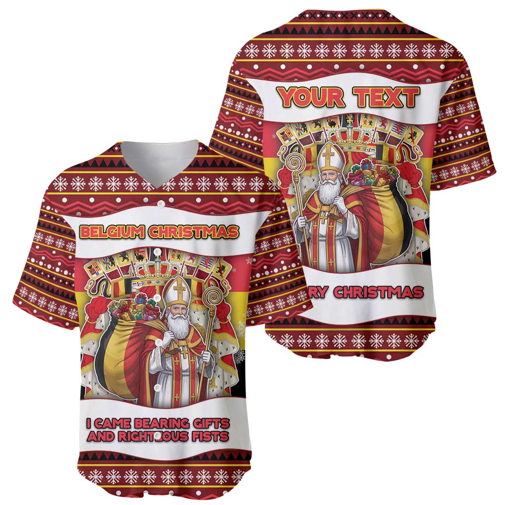 Personalized Belgium Baseball Jersey Saint Nicholas With Patterns Xmas - Wonder Print Shop