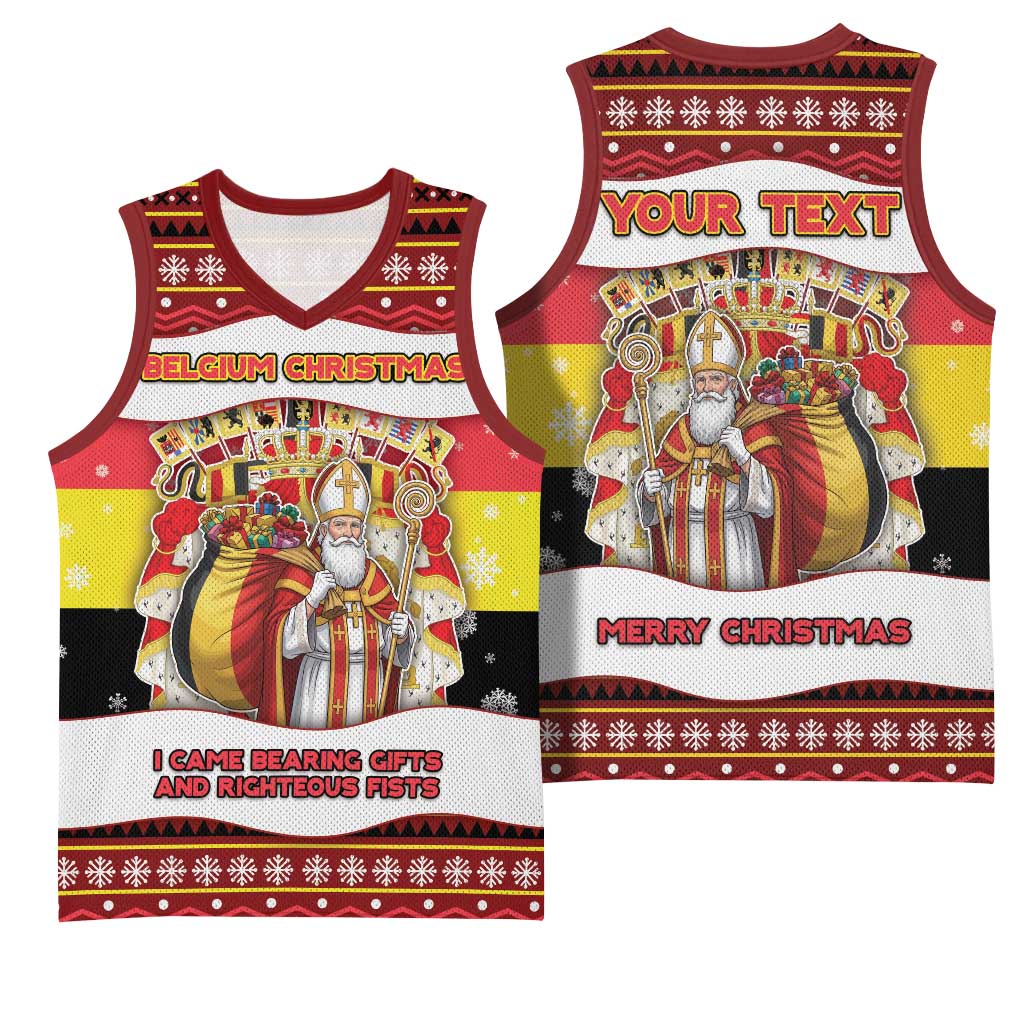 Personalized Belgium Basketball Jersey Saint Nicholas With Patterns Xmas - Wonder Print Shop