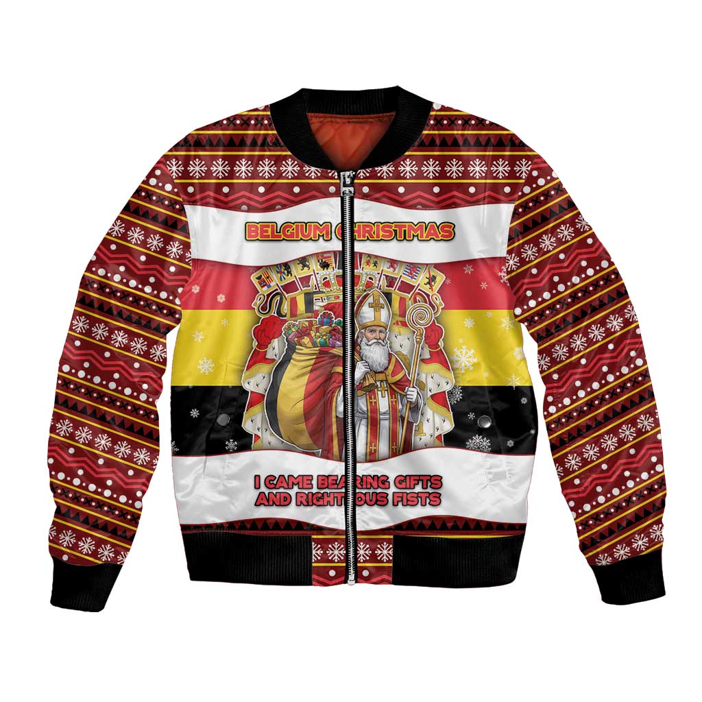 Personalized Belgium Bomber Jacket Saint Nicholas With Patterns Xmas - Wonder Print Shop