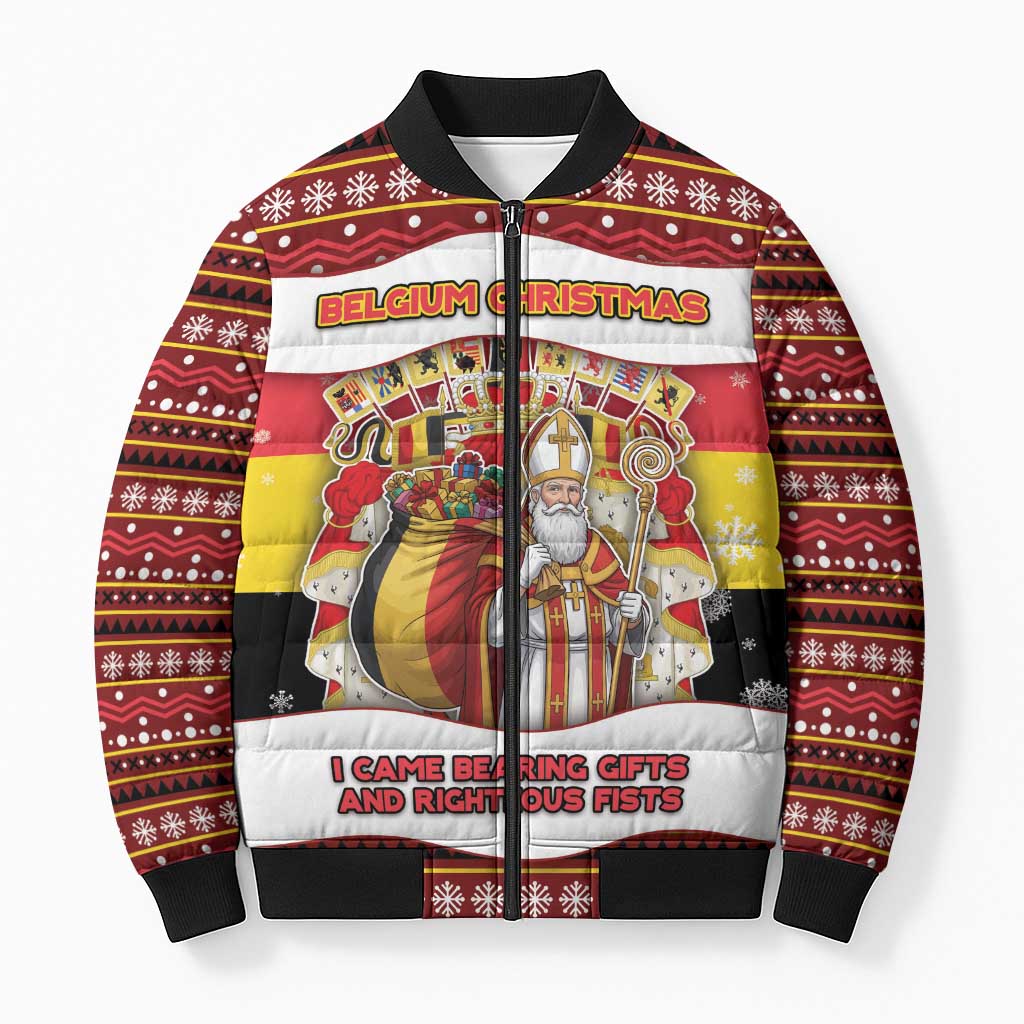 Personalized Belgium Bomber Puffer Jacket Saint Nicholas With Patterns Xmas - Wonder Print Shop