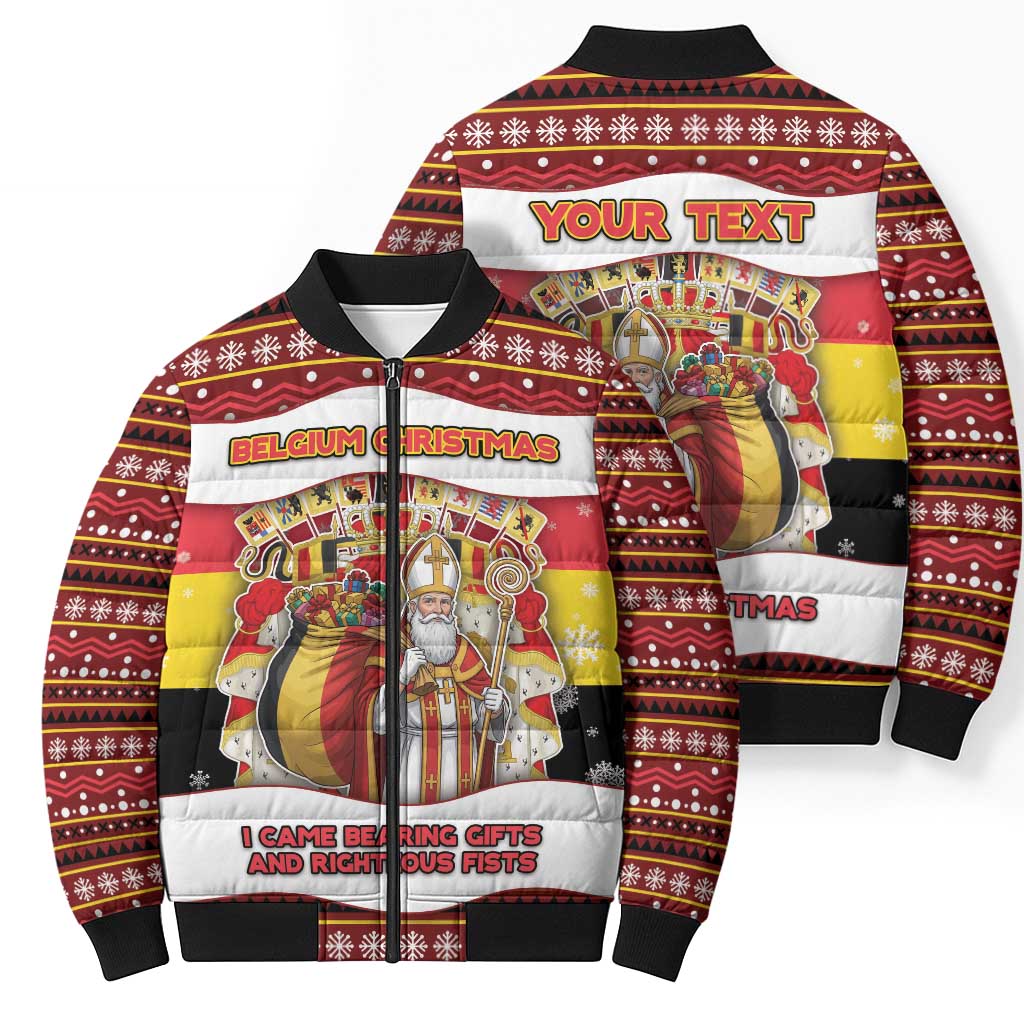 Personalized Belgium Bomber Puffer Jacket Saint Nicholas With Patterns Xmas - Wonder Print Shop