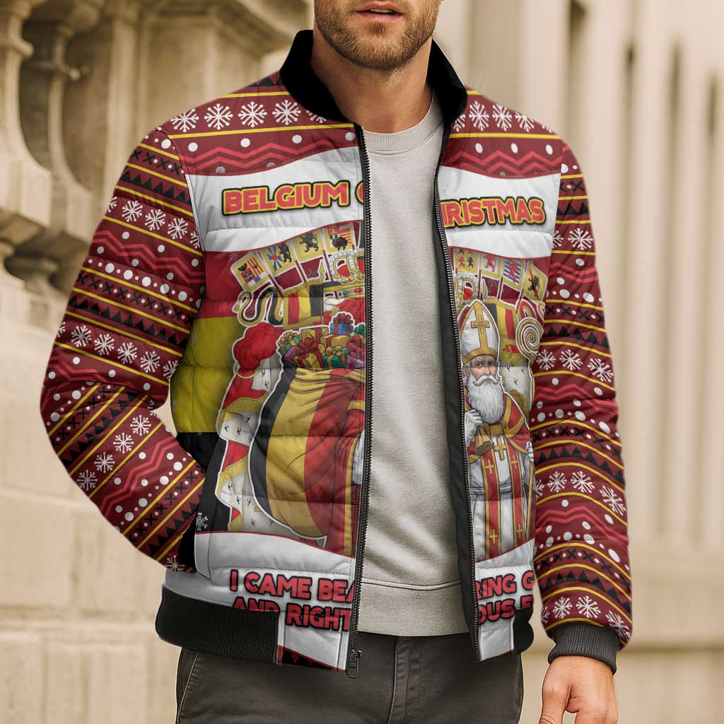 Personalized Belgium Bomber Puffer Jacket Saint Nicholas With Patterns Xmas - Wonder Print Shop