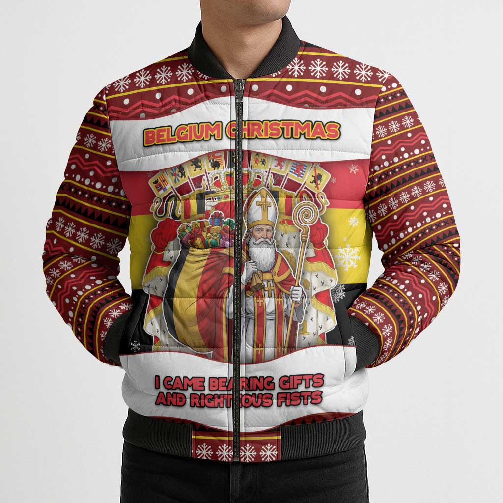 Personalized Belgium Bomber Puffer Jacket Saint Nicholas With Patterns Xmas - Wonder Print Shop