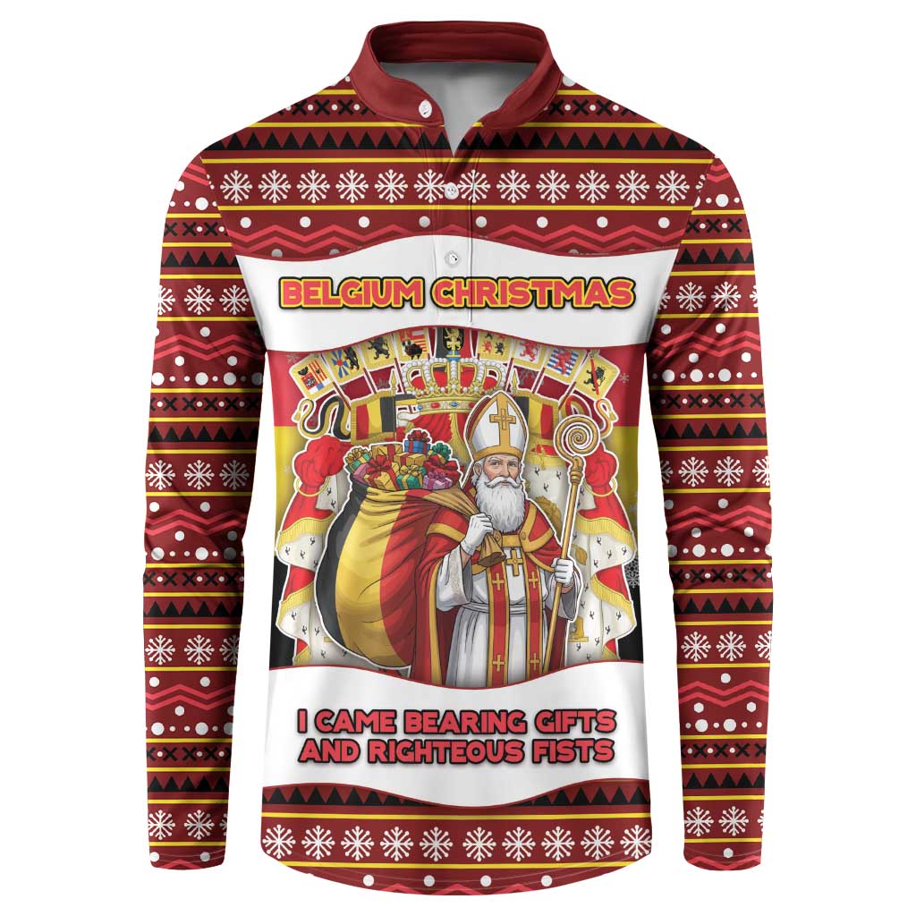 Personalized Belgium Button Sweatshirt Saint Nicholas With Patterns Xmas - Wonder Print Shop