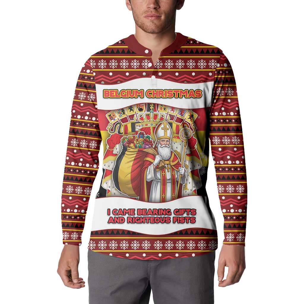 Personalized Belgium Button Sweatshirt Saint Nicholas With Patterns Xmas - Wonder Print Shop