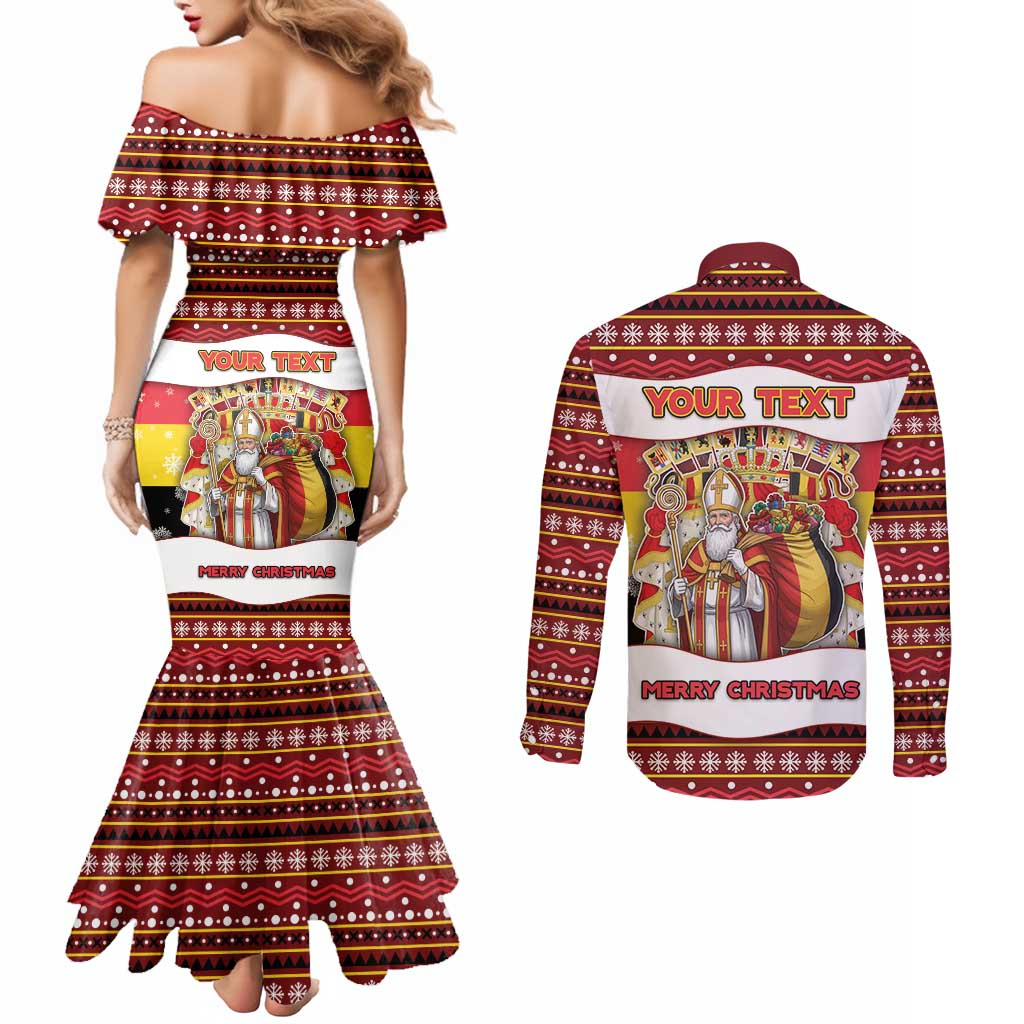 Personalized Belgium Couples Matching Mermaid Dress and Long Sleeve Button Shirt Saint Nicholas With Patterns Xmas - Wonder Print Shop