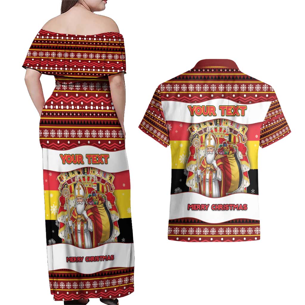 Personalized Belgium Couples Matching Off Shoulder Maxi Dress and Hawaiian Shirt Saint Nicholas With Patterns Xmas - Wonder Print Shop