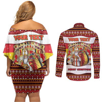 Personalized Belgium Couples Matching Off Shoulder Short Dress and Long Sleeve Button Shirt Saint Nicholas With Patterns Xmas - Wonder Print Shop
