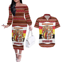 Personalized Belgium Couples Matching Off The Shoulder Long Sleeve Dress and Hawaiian Shirt Saint Nicholas With Patterns Xmas - Wonder Print Shop
