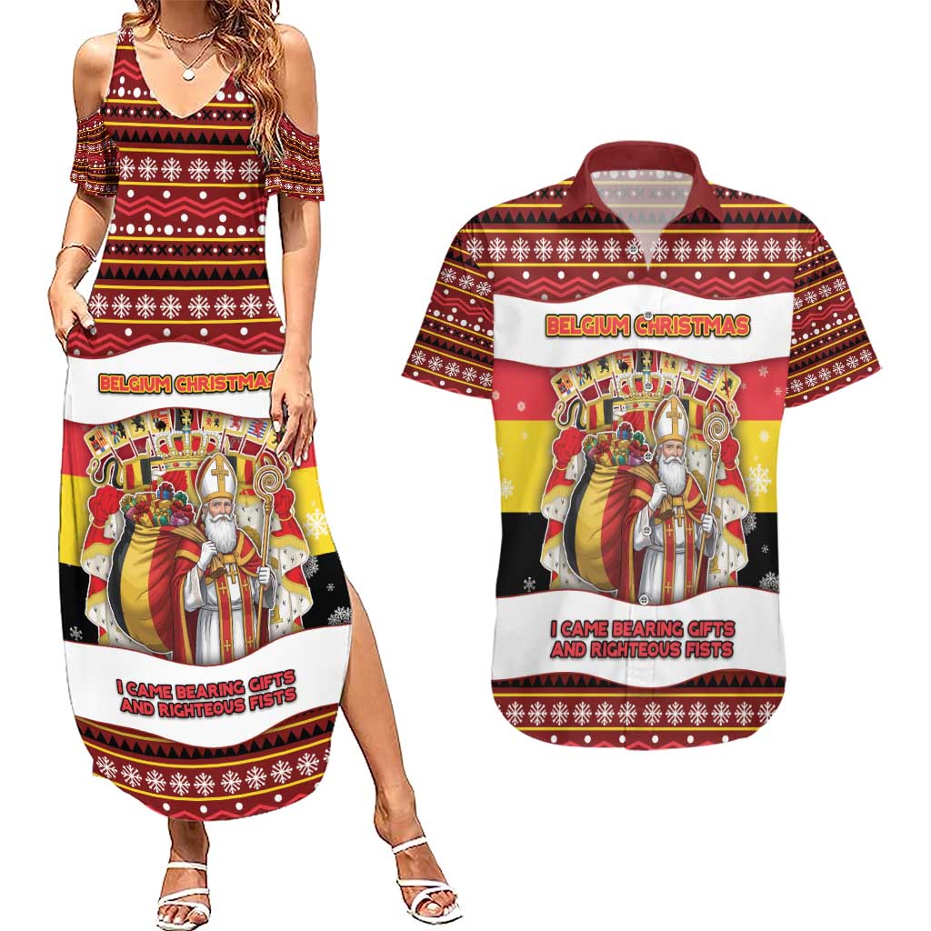 Personalized Belgium Couples Matching Summer Maxi Dress and Hawaiian Shirt Saint Nicholas With Patterns Xmas - Wonder Print Shop