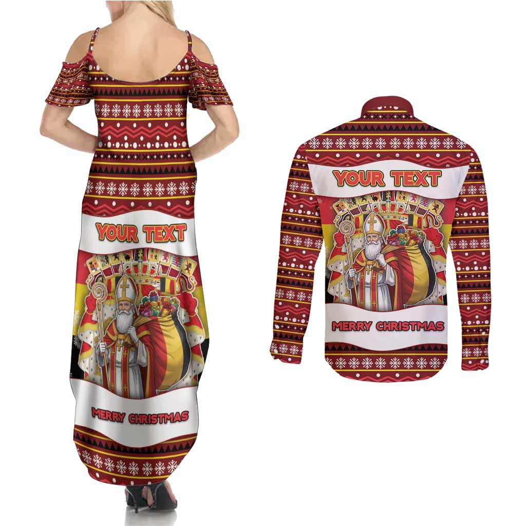 Personalized Belgium Couples Matching Summer Maxi Dress and Long Sleeve Button Shirt Saint Nicholas With Patterns Xmas - Wonder Print Shop
