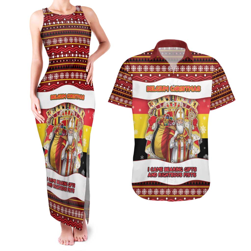 Personalized Belgium Couples Matching Tank Maxi Dress and Hawaiian Shirt Saint Nicholas With Patterns Xmas - Wonder Print Shop