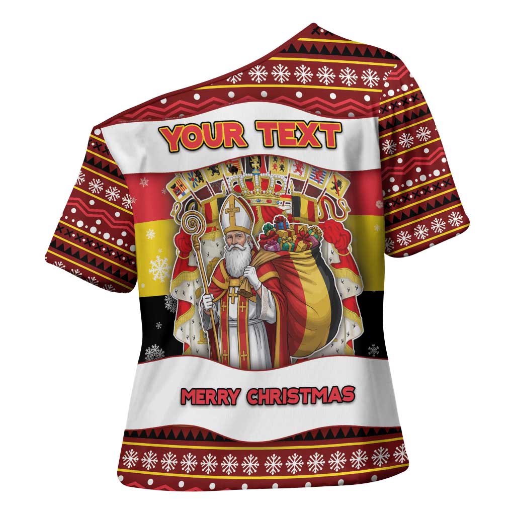 Personalized Belgium Cross Shoulder Shirt Saint Nicholas With Patterns Xmas - Wonder Print Shop