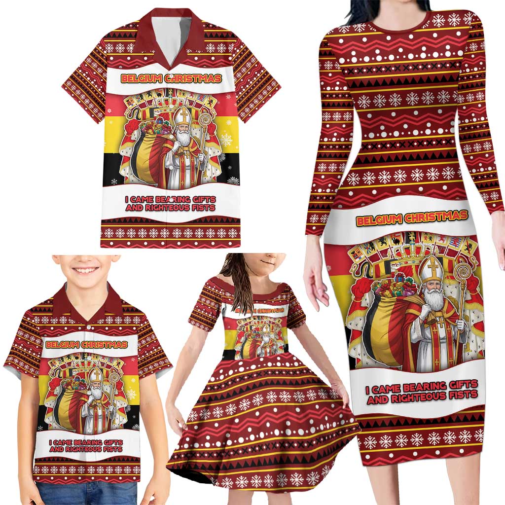 Personalized Belgium Family Matching Long Sleeve Bodycon Dress and Hawaiian Shirt Saint Nicholas With Patterns Xmas - Wonder Print Shop