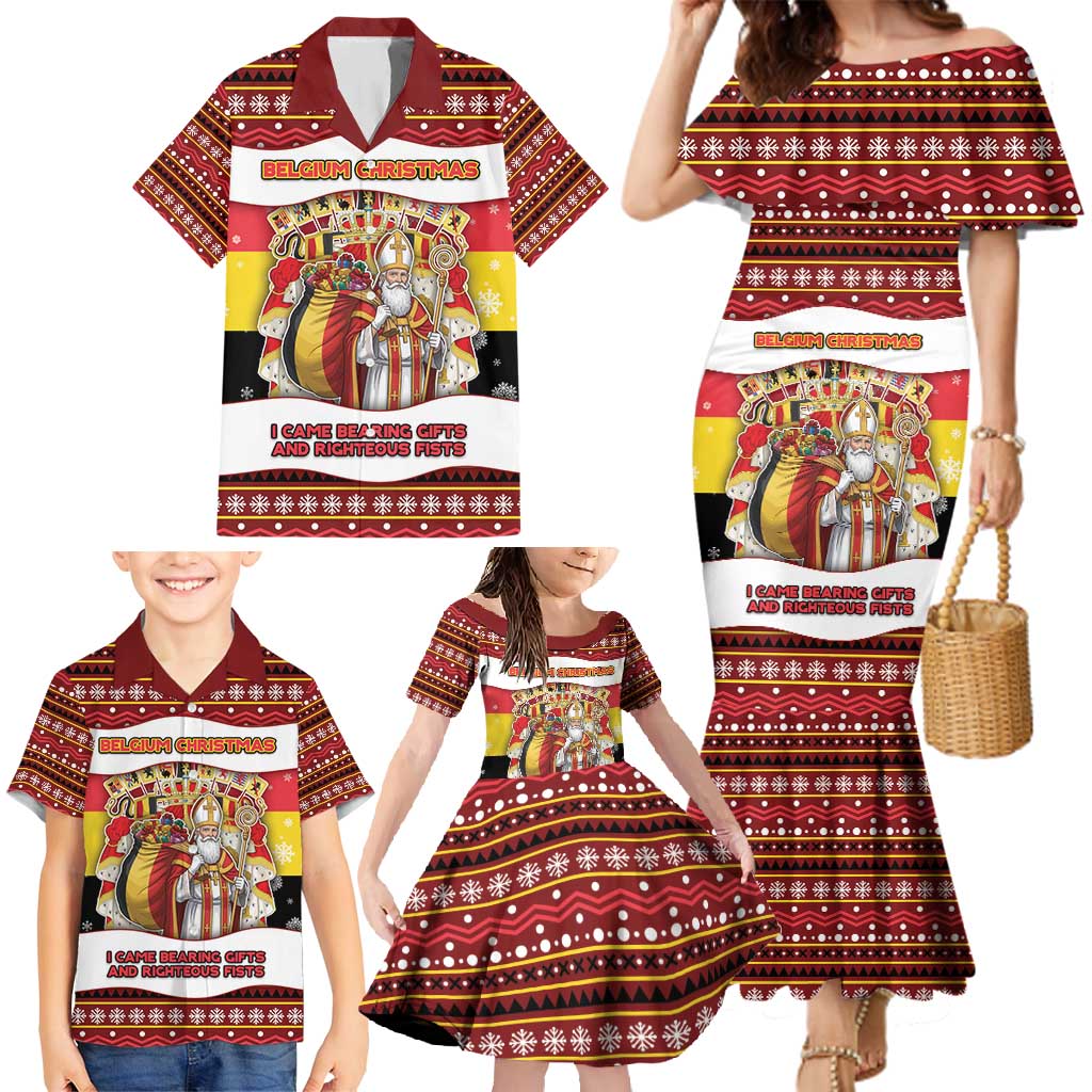 Personalized Belgium Family Matching Mermaid Dress and Hawaiian Shirt Saint Nicholas With Patterns Xmas - Wonder Print Shop