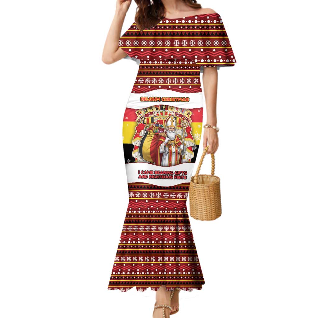 Personalized Belgium Family Matching Mermaid Dress and Hawaiian Shirt Saint Nicholas With Patterns Xmas - Wonder Print Shop