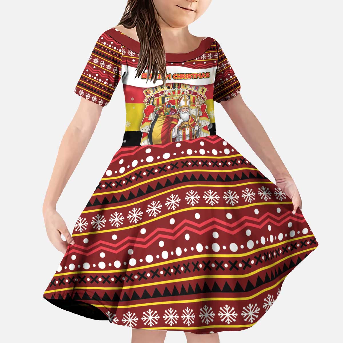Personalized Belgium Family Matching Off The Shoulder Long Sleeve Dress and Hawaiian Shirt Saint Nicholas With Patterns Xmas - Wonder Print Shop