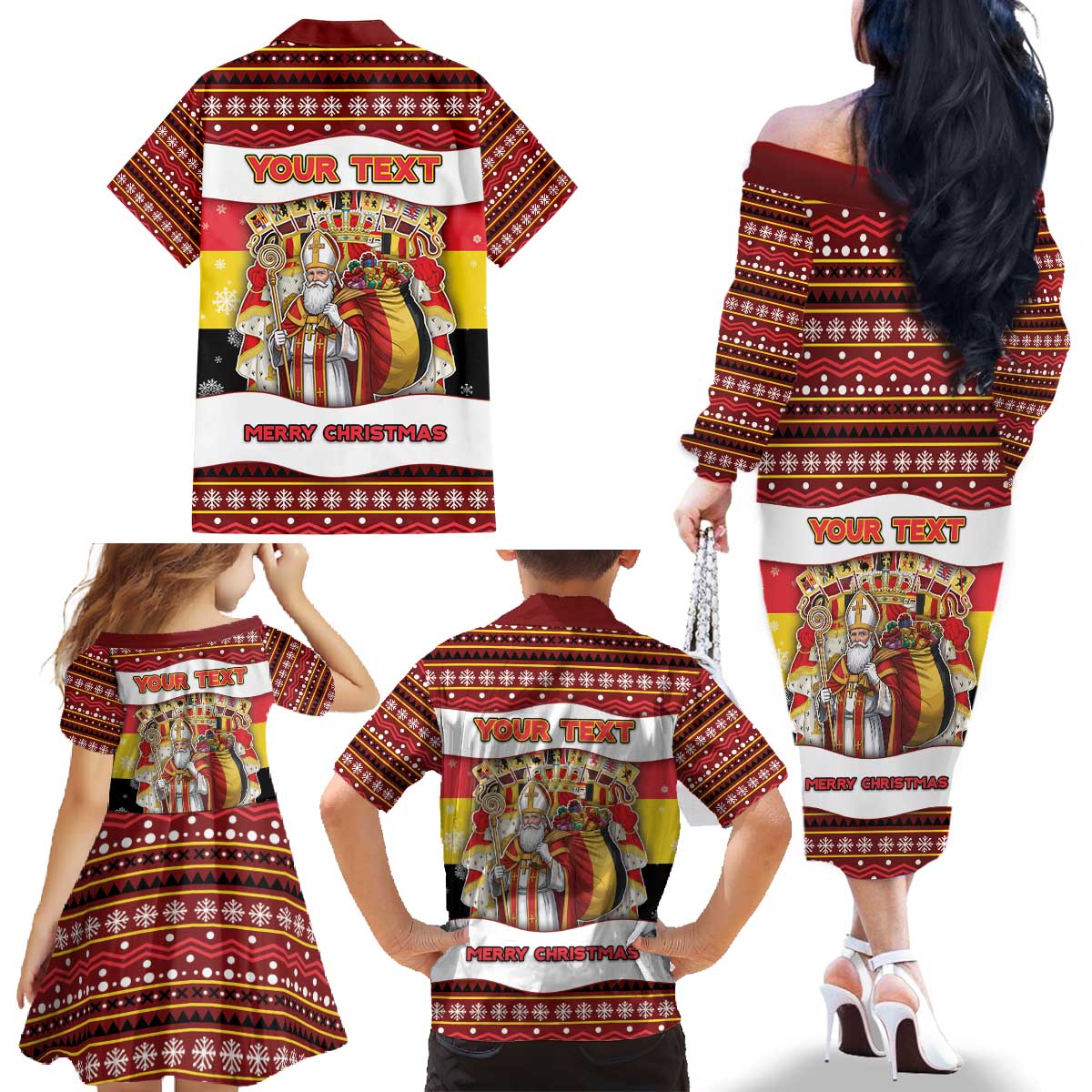 Personalized Belgium Family Matching Off The Shoulder Long Sleeve Dress and Hawaiian Shirt Saint Nicholas With Patterns Xmas - Wonder Print Shop