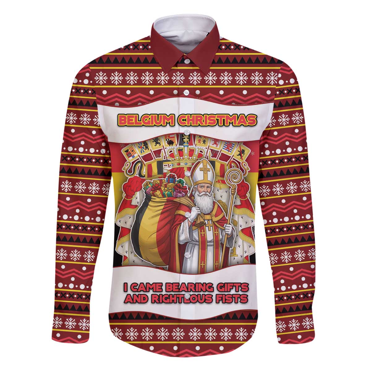 Personalized Belgium Family Matching Off The Shoulder Long Sleeve Dress and Hawaiian Shirt Saint Nicholas With Patterns Xmas - Wonder Print Shop