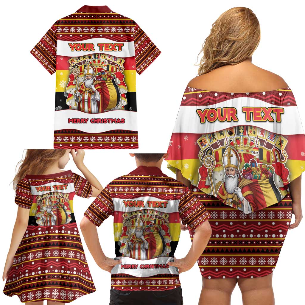 Personalized Belgium Family Matching Off Shoulder Short Dress and Hawaiian Shirt Saint Nicholas With Patterns Xmas - Wonder Print Shop