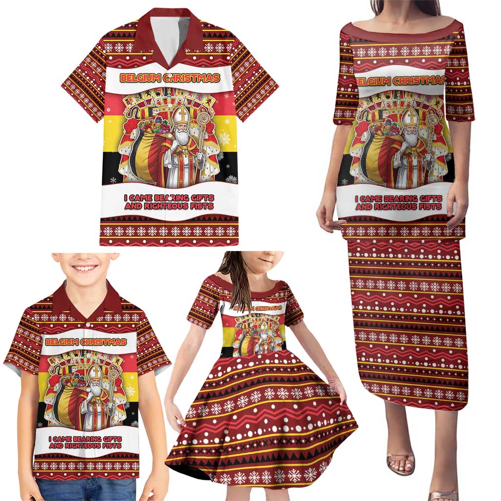 Personalized Belgium Family Matching Puletasi and Hawaiian Shirt Saint Nicholas With Patterns Xmas - Wonder Print Shop