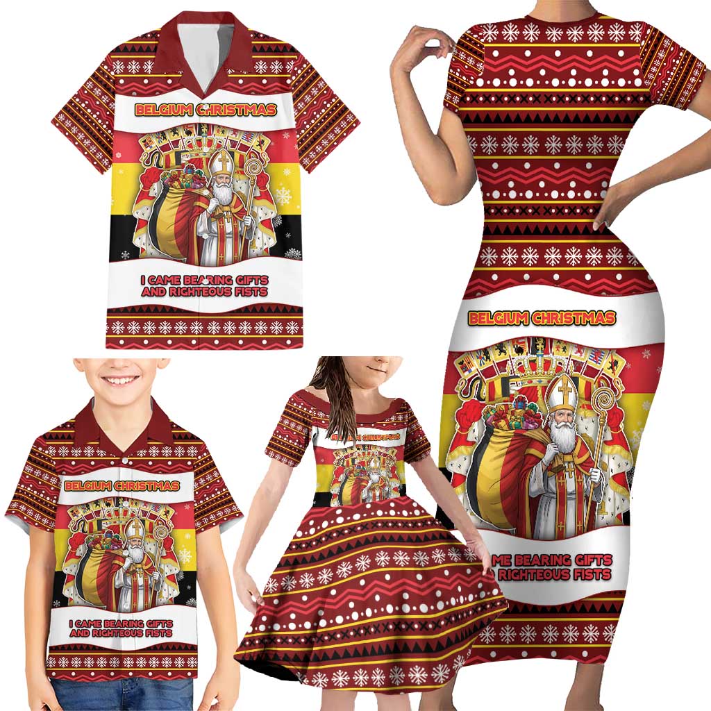Personalized Belgium Family Matching Short Sleeve Bodycon Dress and Hawaiian Shirt Saint Nicholas With Patterns Xmas - Wonder Print Shop