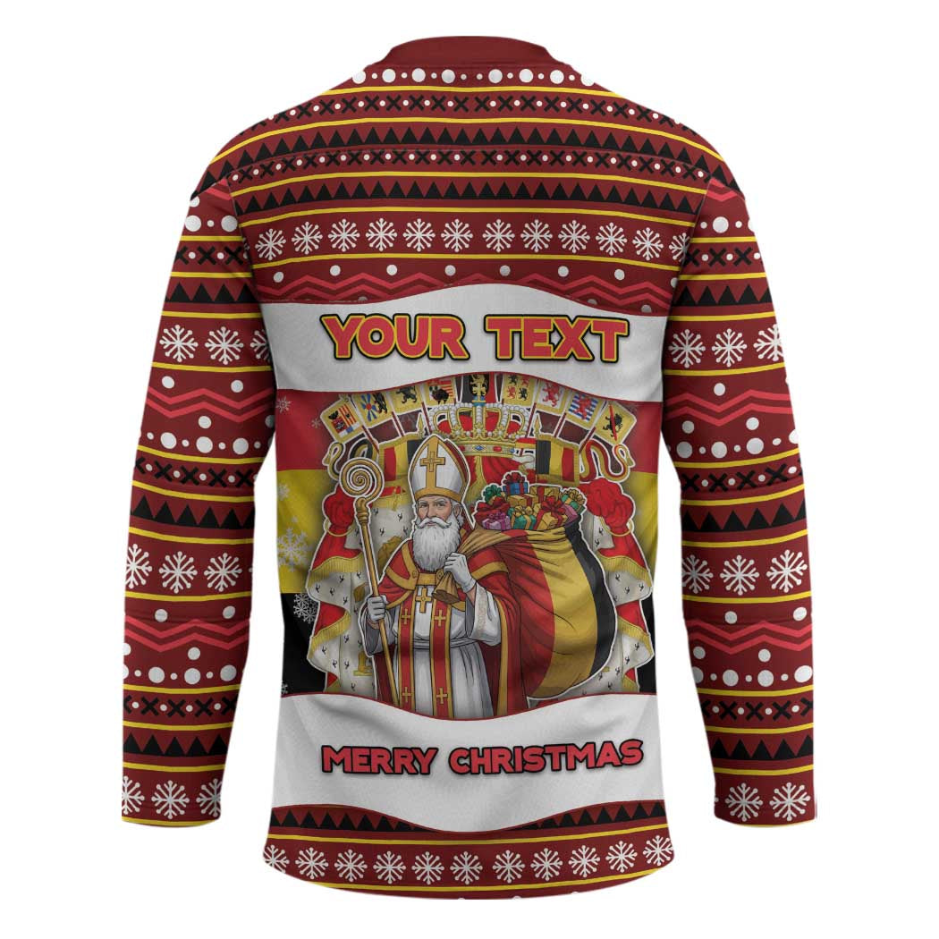 Personalized Belgium Hockey Jersey Saint Nicholas With Patterns Xmas - Wonder Print Shop