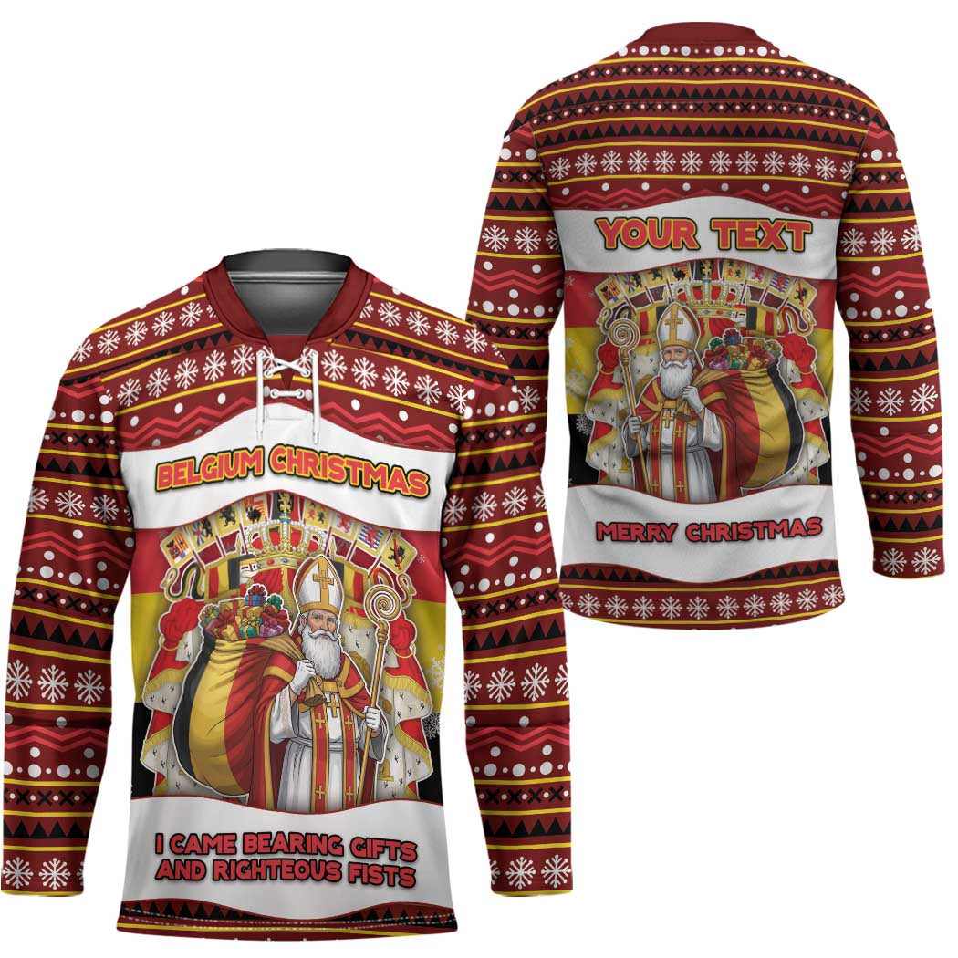 Personalized Belgium Hockey Jersey Saint Nicholas With Patterns Xmas - Wonder Print Shop