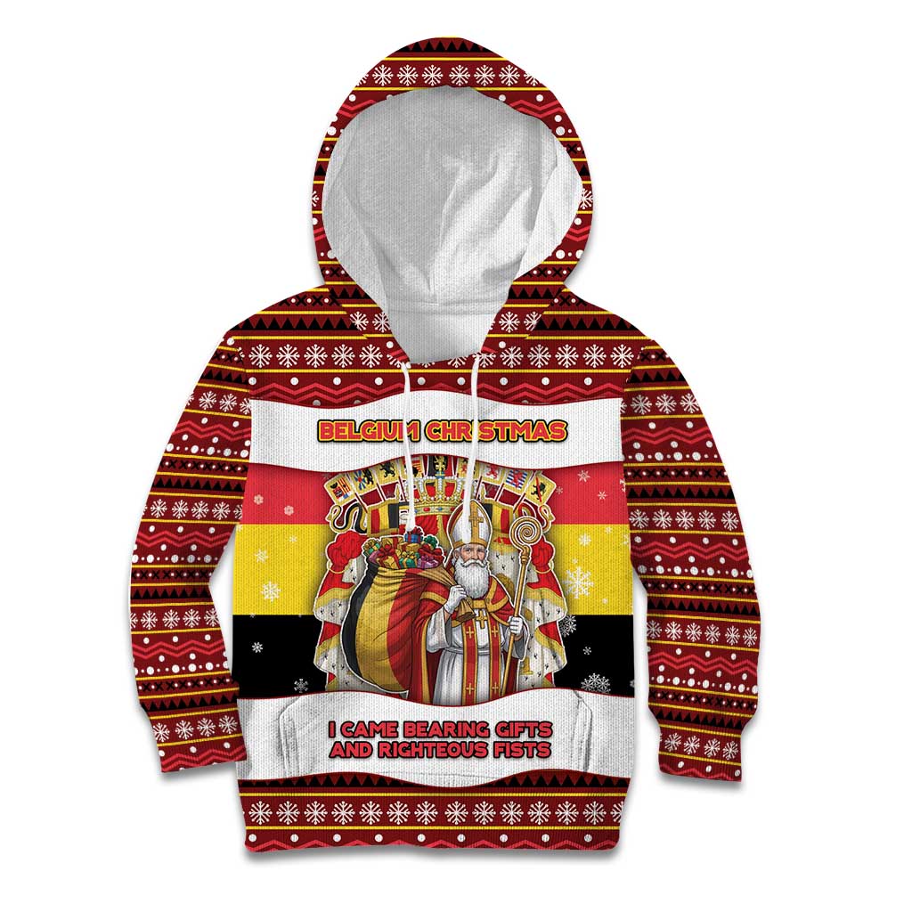 Personalized Belgium Kid Hoodie Saint Nicholas With Patterns Xmas - Wonder Print Shop