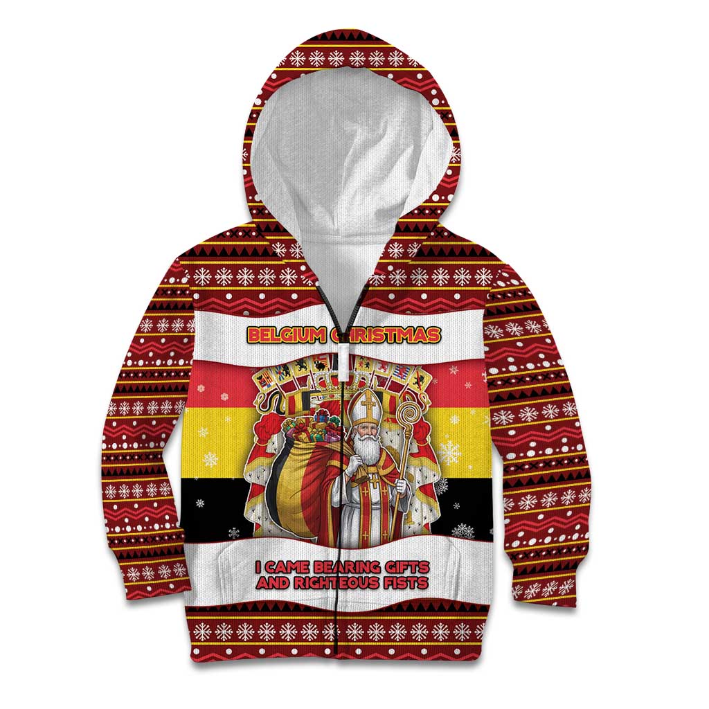 Personalized Belgium Kid Hoodie Saint Nicholas With Patterns Xmas - Wonder Print Shop