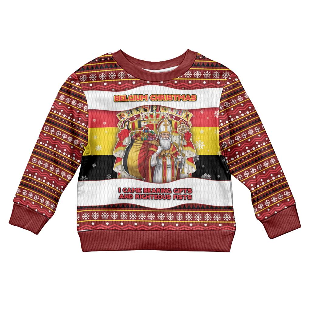 Personalized Belgium Kid Ugly Christmas Sweater Saint Nicholas With Patterns Xmas - Wonder Print Shop