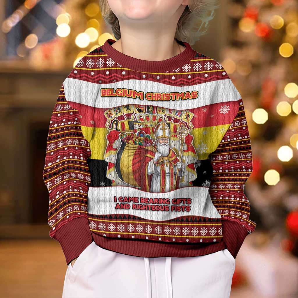 Personalized Belgium Kid Ugly Christmas Sweater Saint Nicholas With Patterns Xmas - Wonder Print Shop