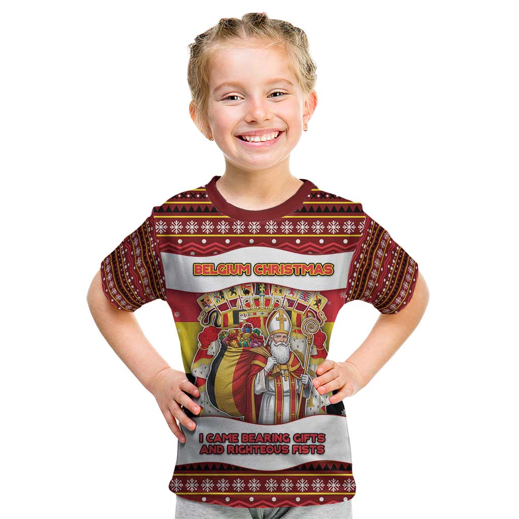 Personalized Belgium Kid T Shirt Saint Nicholas With Patterns Xmas - Wonder Print Shop
