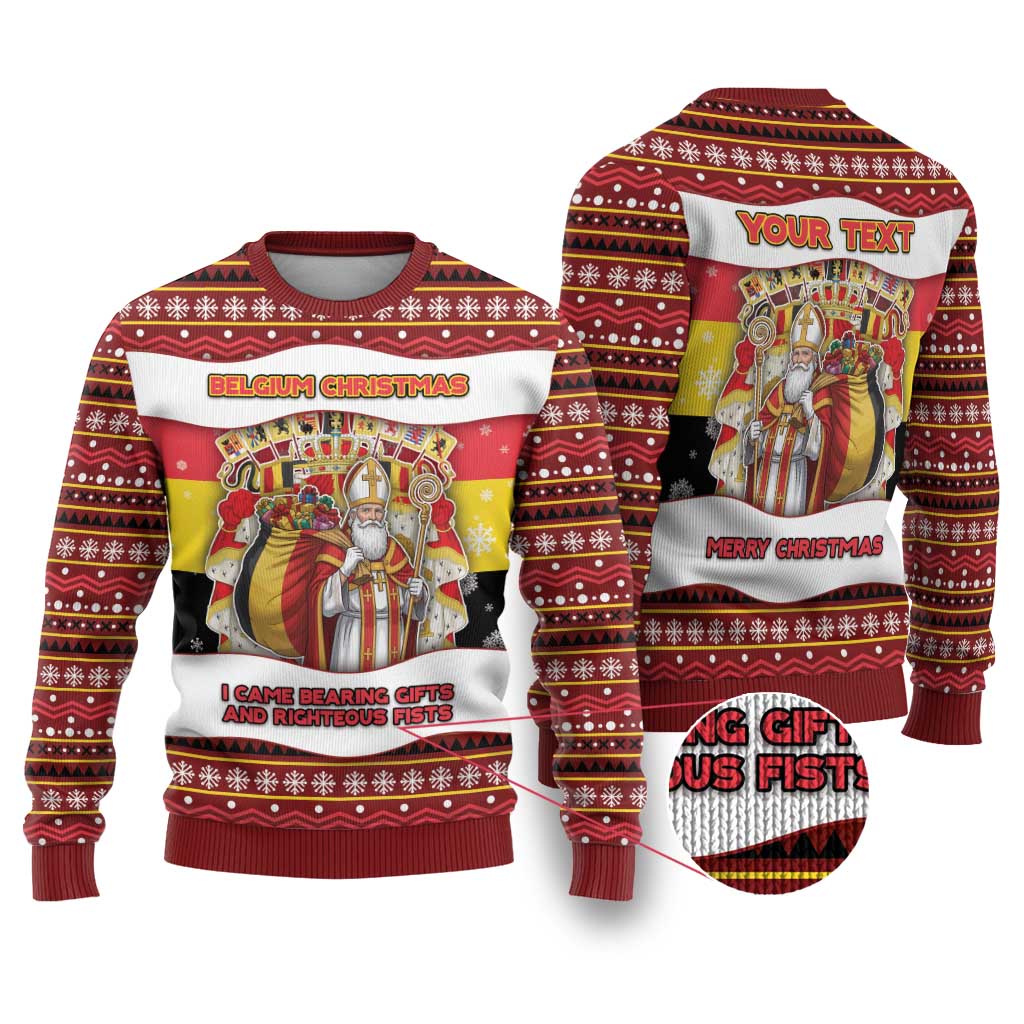 Personalized Belgium Ugly Christmas Sweater Saint Nicholas With Patterns Xmas - Wonder Print Shop