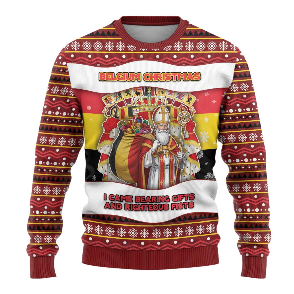 Personalized Belgium Ugly Christmas Sweater Saint Nicholas With Patterns Xmas - Wonder Print Shop