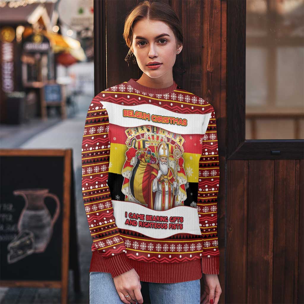 Personalized Belgium Ugly Christmas Sweater Saint Nicholas With Patterns Xmas - Wonder Print Shop