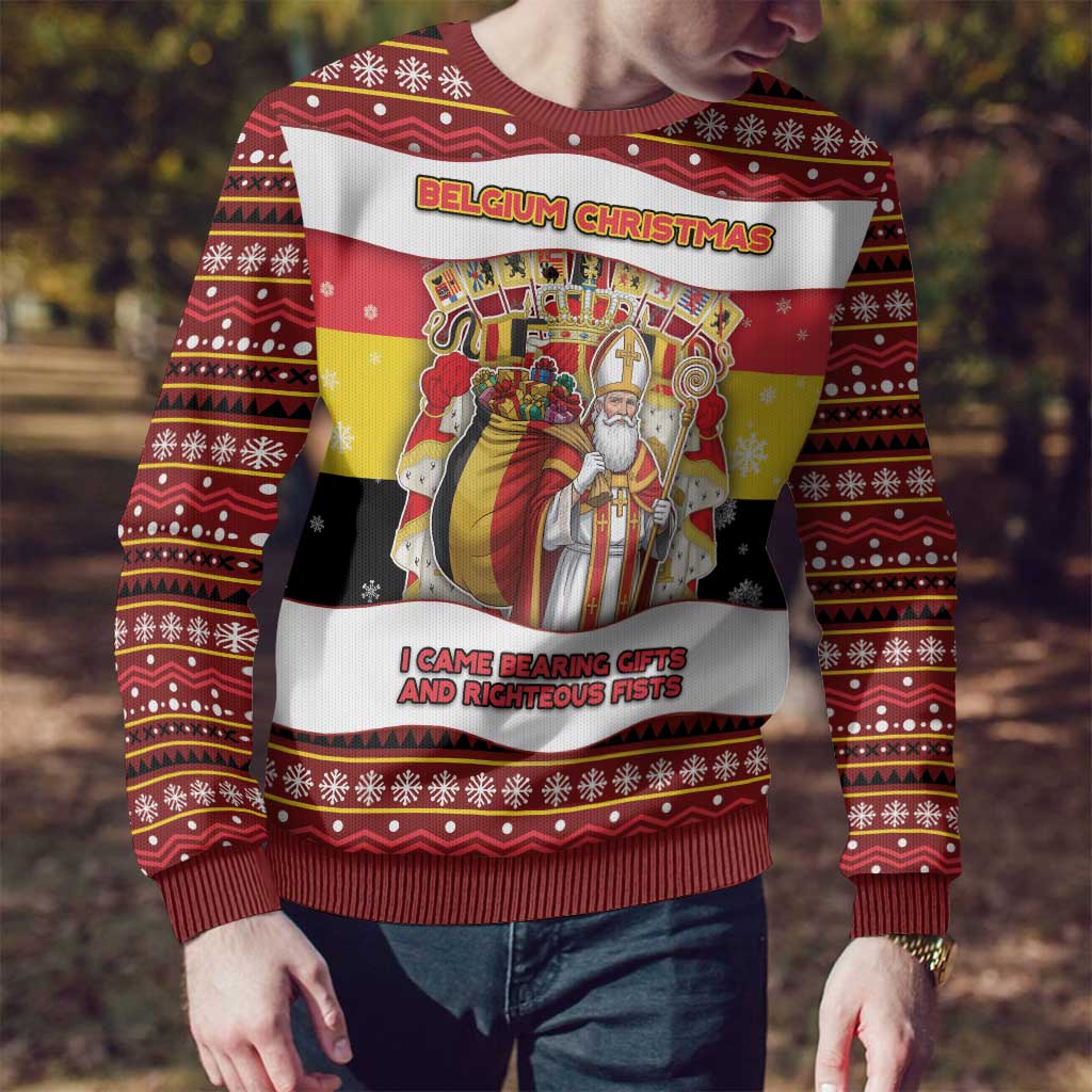 Personalized Belgium Ugly Christmas Sweater Saint Nicholas With Patterns Xmas - Wonder Print Shop