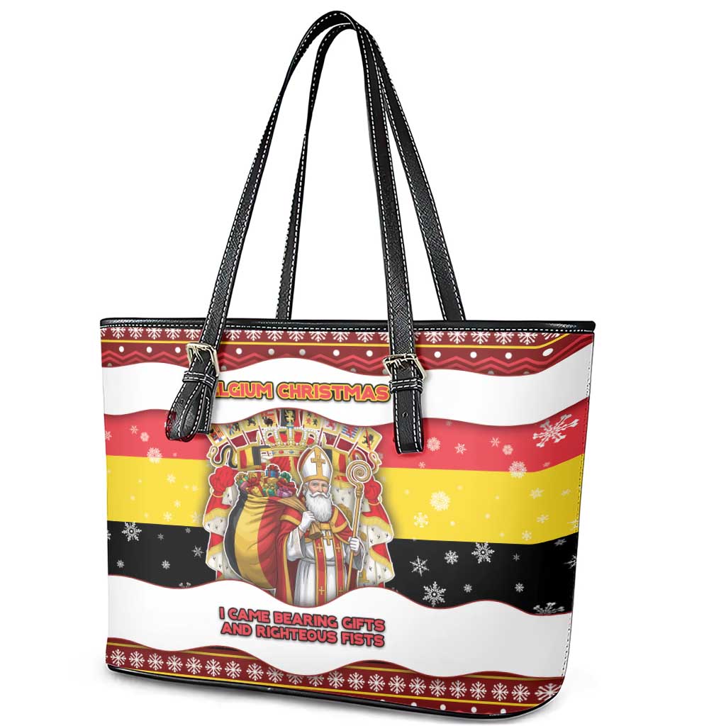 Belgium Leather Tote Bag Saint Nicholas With Patterns Xmas - Wonder Print Shop