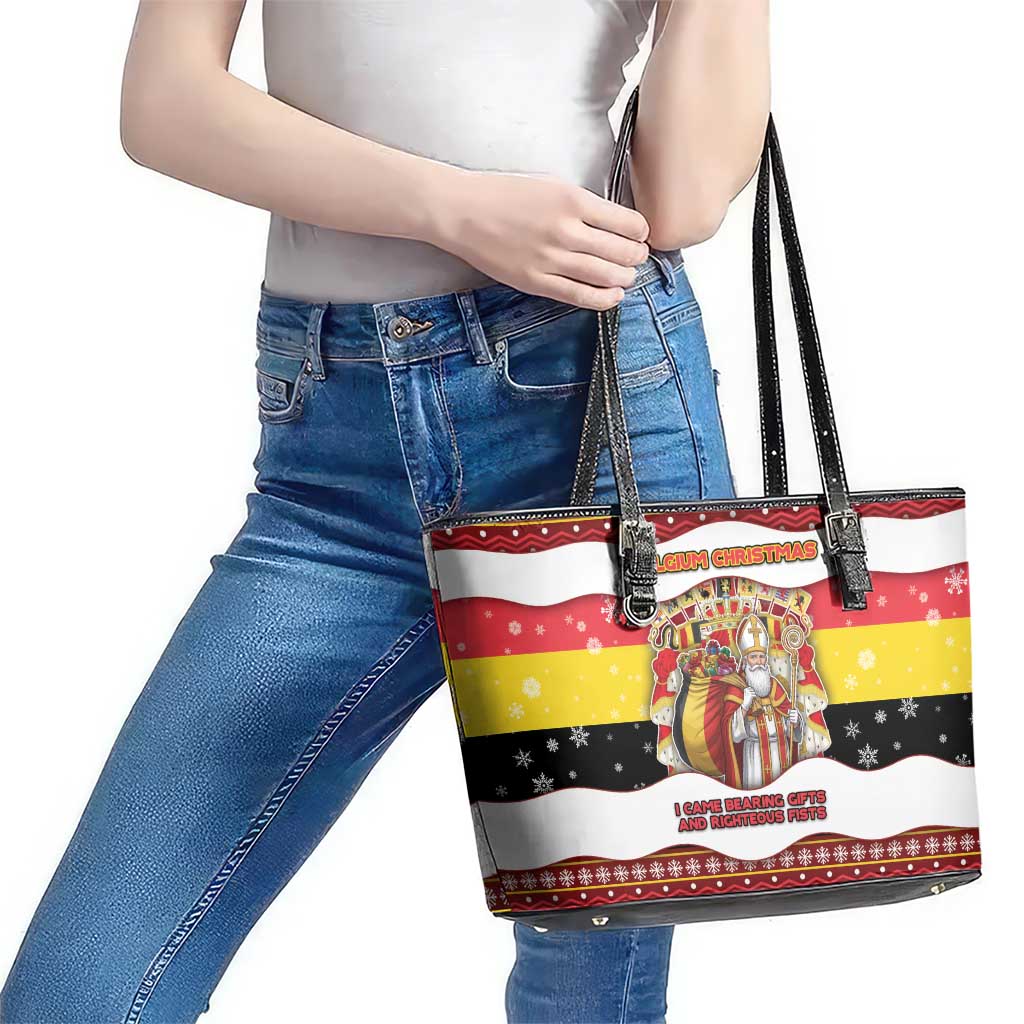 Belgium Leather Tote Bag Saint Nicholas With Patterns Xmas - Wonder Print Shop
