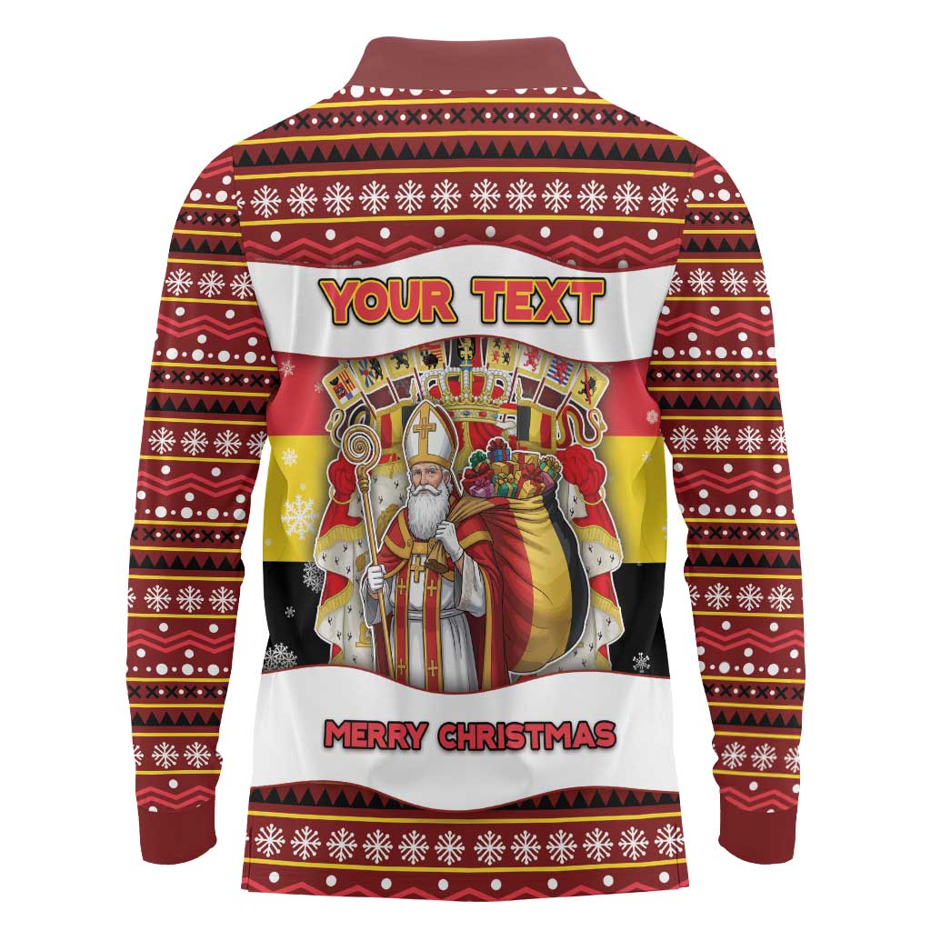 Personalized Belgium Long Sleeve Polo Shirt Saint Nicholas With Patterns Xmas - Wonder Print Shop