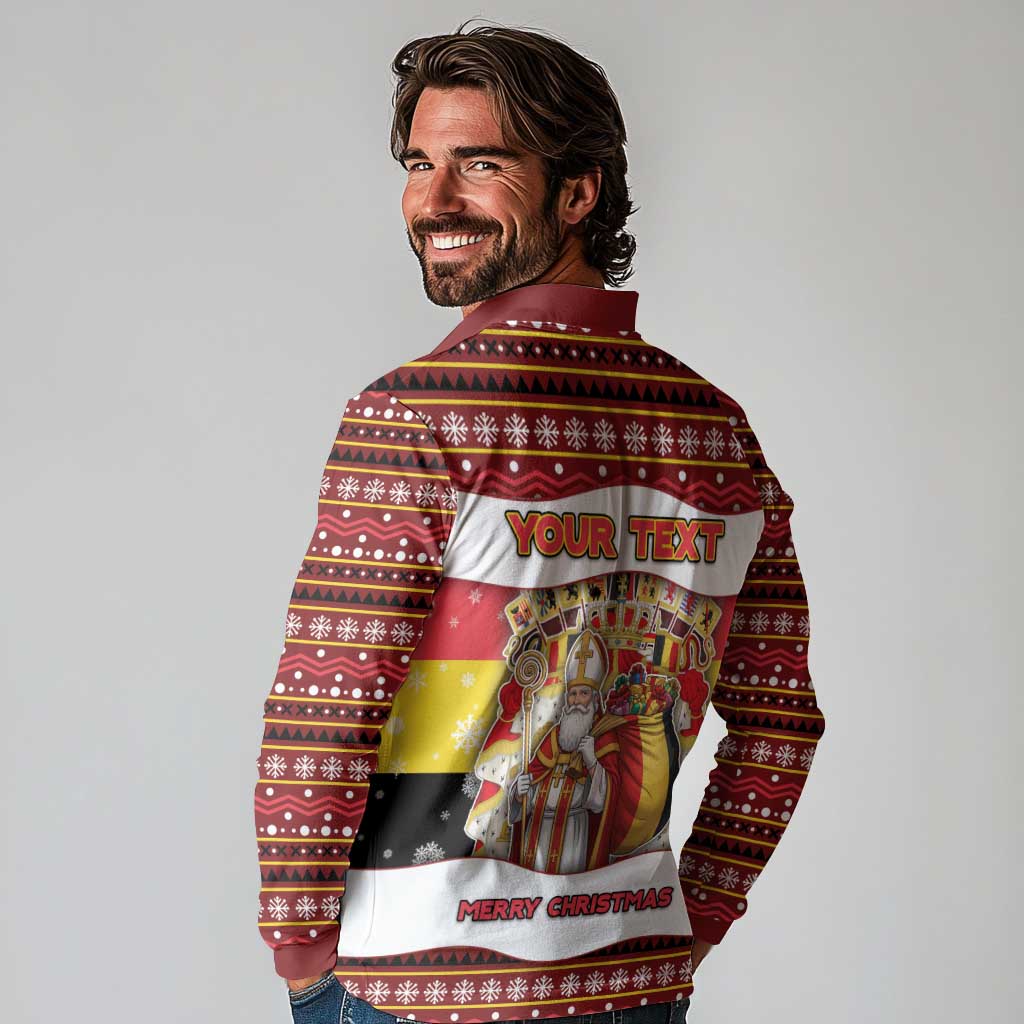 Personalized Belgium Long Sleeve Polo Shirt Saint Nicholas With Patterns Xmas - Wonder Print Shop