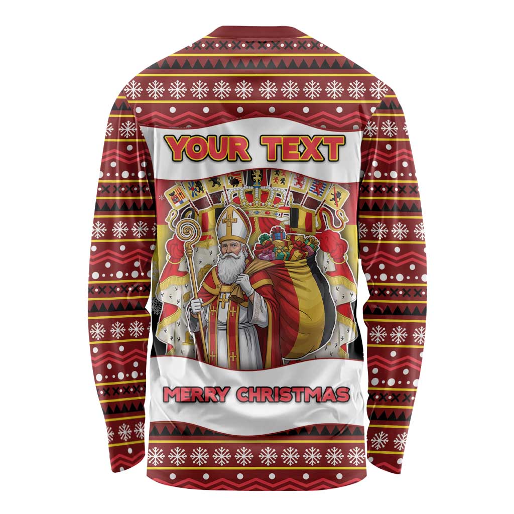 Personalized Belgium Long Sleeve Shirt Saint Nicholas With Patterns Xmas - Wonder Print Shop