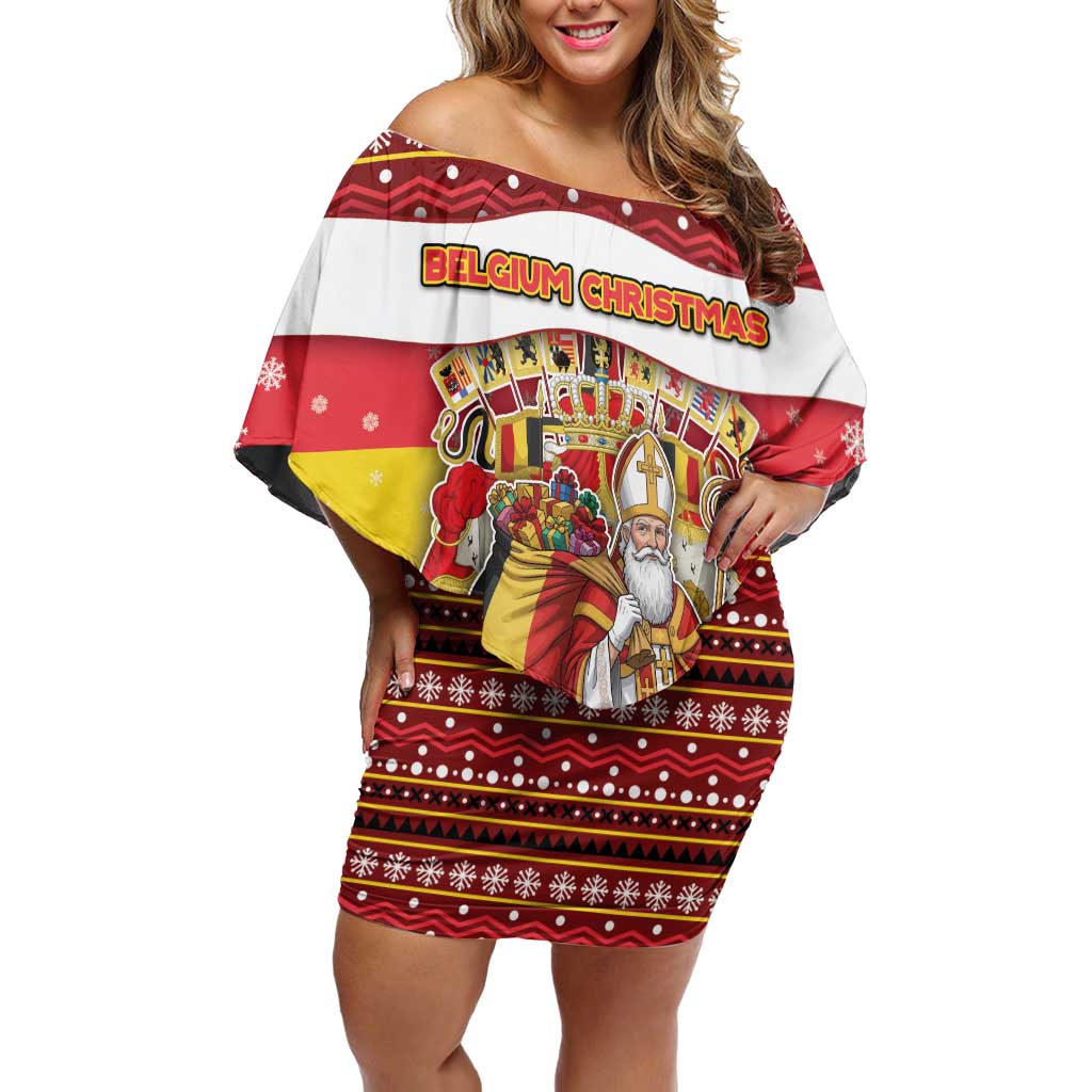 Personalized Belgium Off Shoulder Short Dress Saint Nicholas With Patterns Xmas - Wonder Print Shop