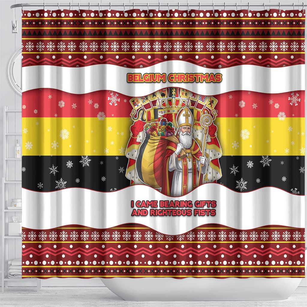 Belgium Shower Curtain Saint Nicholas With Patterns Xmas - Wonder Print Shop