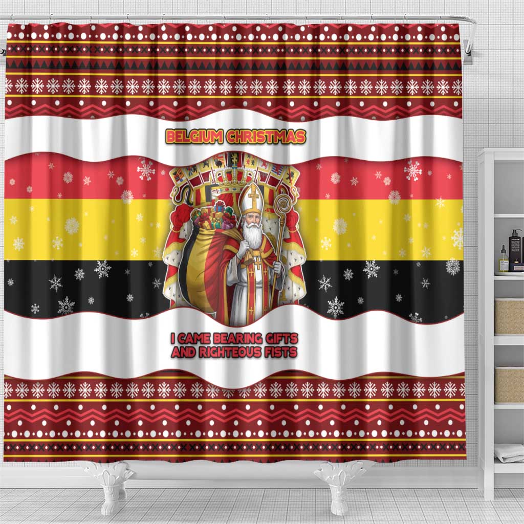 Belgium Shower Curtain Saint Nicholas With Patterns Xmas - Wonder Print Shop