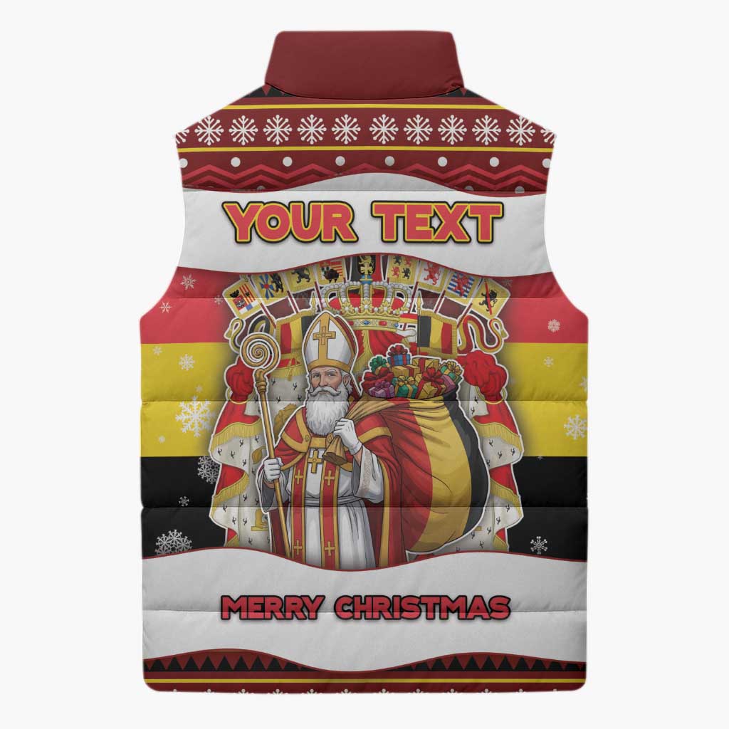 Personalized Belgium Sleeveless Puffer Jacket Saint Nicholas With Patterns Xmas - Wonder Print Shop