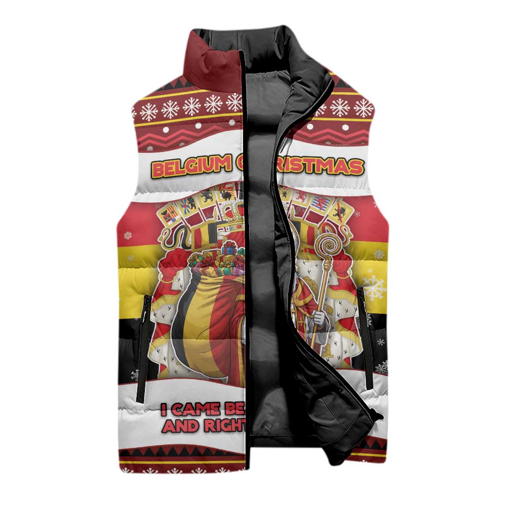Personalized Belgium Sleeveless Puffer Jacket Saint Nicholas With Patterns Xmas - Wonder Print Shop