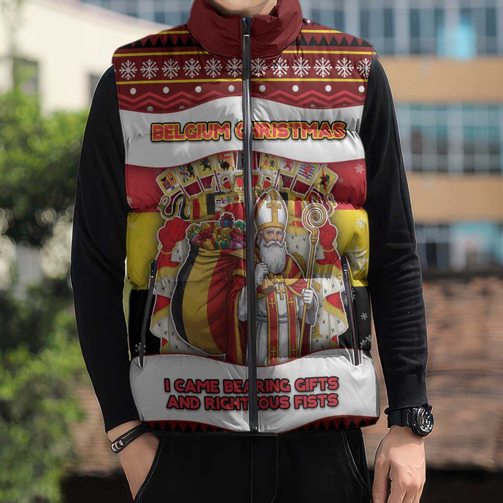 Personalized Belgium Sleeveless Puffer Jacket Saint Nicholas With Patterns Xmas - Wonder Print Shop