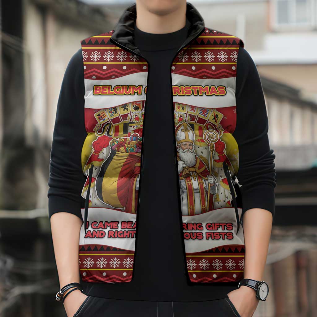 Personalized Belgium Sleeveless Puffer Jacket Saint Nicholas With Patterns Xmas - Wonder Print Shop