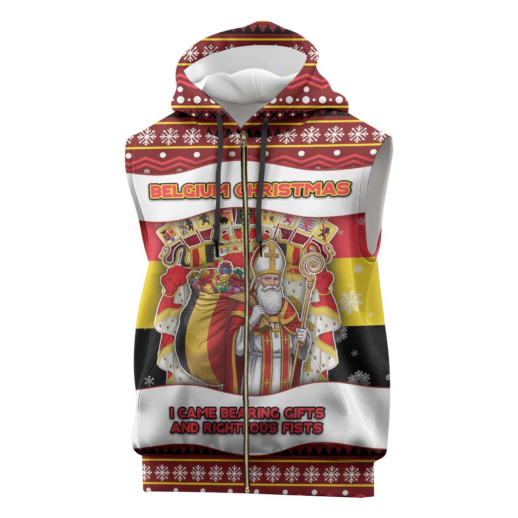 Personalized Belgium Sleeveless Zip Hoodie Saint Nicholas With Patterns Xmas - Wonder Print Shop